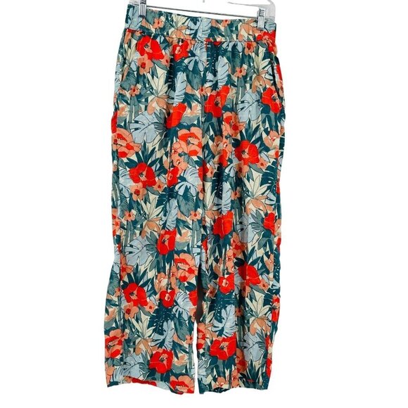 C&C‎ California Women's Linen Wide Leg High Rise Pants Size M Floral Pull On - Picture 1 of 9